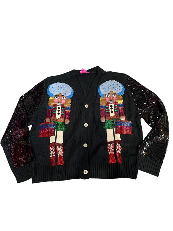 QOS Black Blonde Haired Nutcracker Lady Cardigan