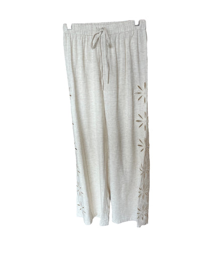 Mable Oatmeal Embroidered and Cutout Pants