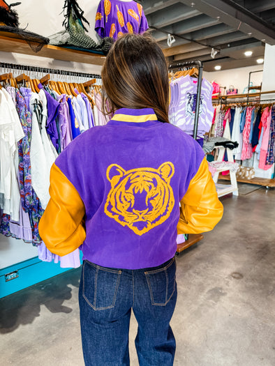 Why Dress Purple and Gold Bomber Jacket