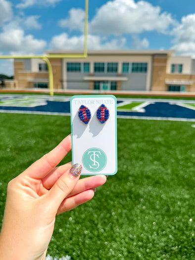 Taylor Shaye Red & Blue Beaded Football Studs