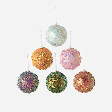 180 Degree Box of 6 Sparkly Sequin Ball Ornaments