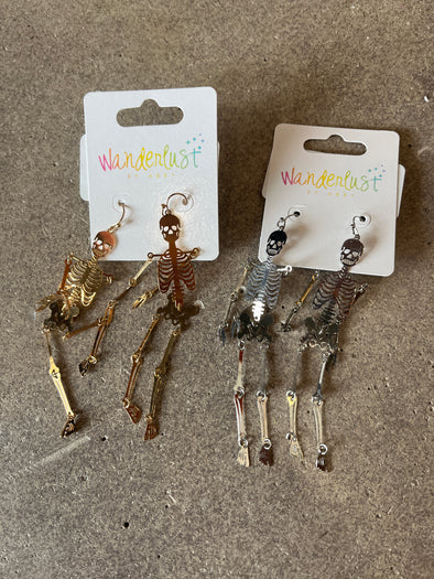 Metallic Dangle Skeleton Earrings