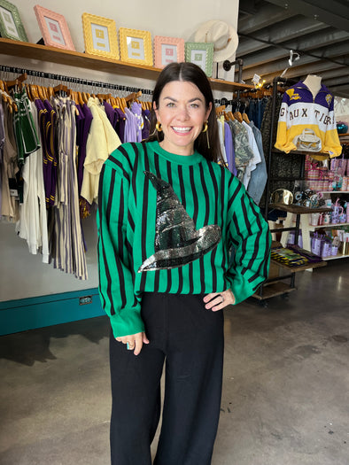 QOS Licensed Green & Black Striped Elphaba Hat Sweater