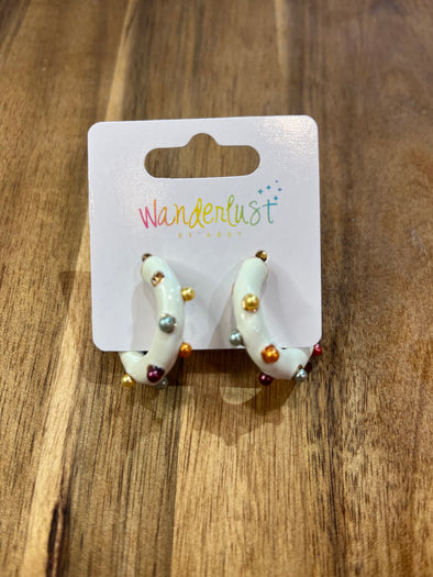 White Colorful Pearl Hoop Earrings