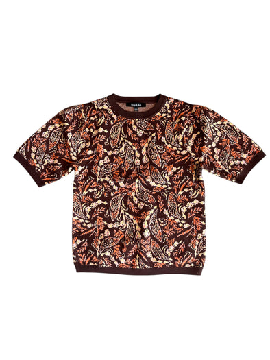 Strut&Bolt Puff Sleeve Intarsia Knit Top