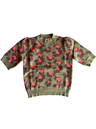 THML Short Sleeve Leopard Print Knit Top