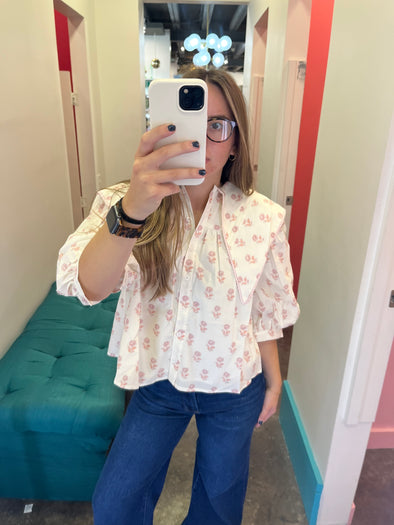 Aureum Ivory Oversized Collar Floral Blouse