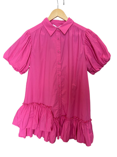 Karlie Hot Pink Ruffle Bottom Shirt Dress Karlie Hot Pink Ruffle Bottom Shirt Dress