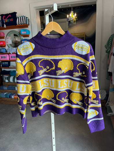 QOS Licensed LSU Vintage Football Helmet Turtle Neck Sweater