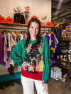 QOS Green Christmas Living Room Sweatshirt with Bow Sleeves