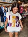 QOS Licensed LSU Metallic Word with Icons Tee
