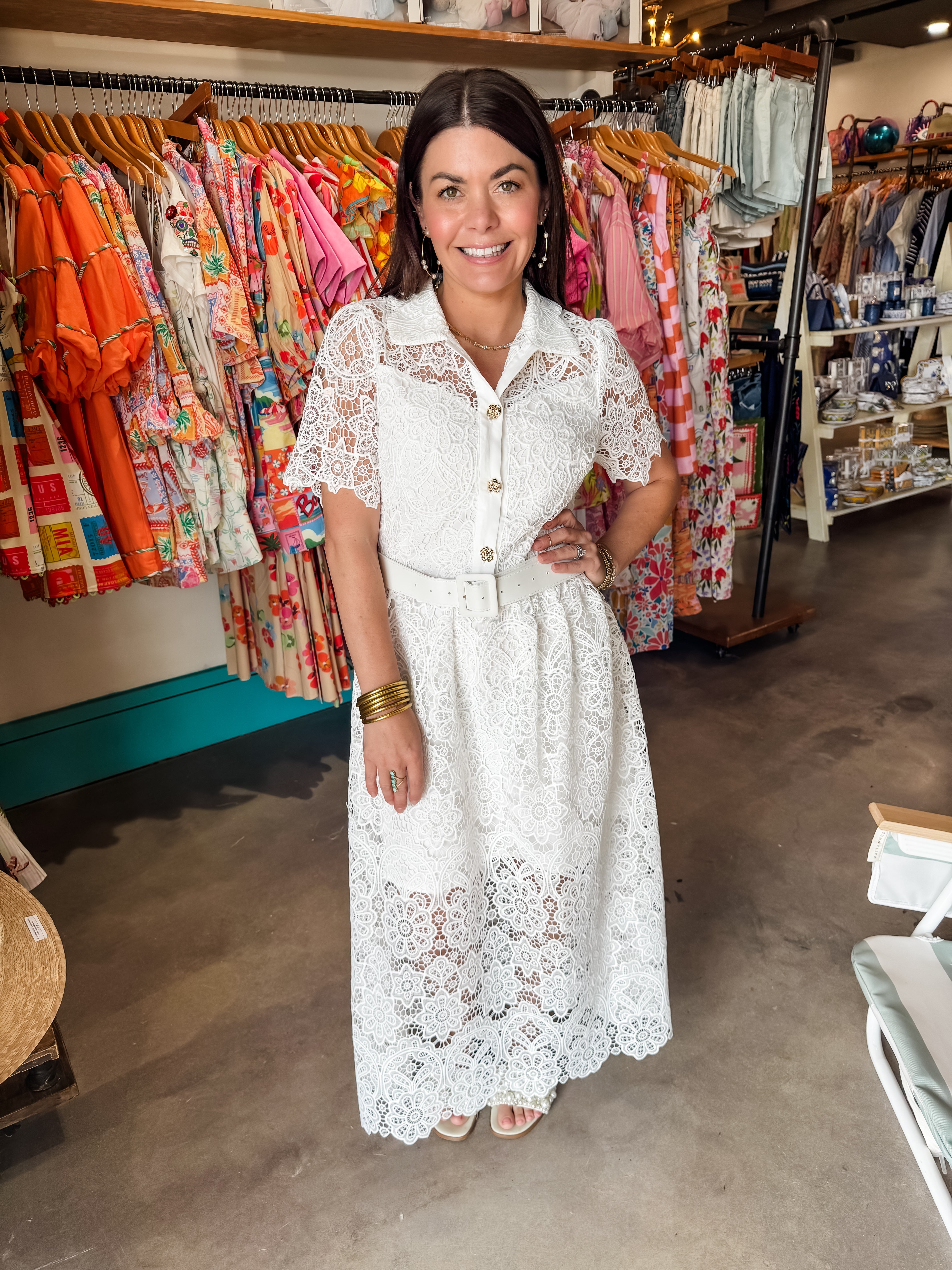 Fate by LFD Off White Belted Fit and Flare Lace Midi Dress Fate by LFD Off White Belted Fit and Flare Lace Midi Dress