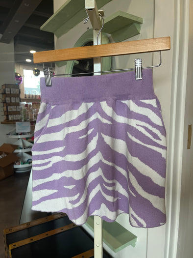 QOS Lavender Tiger Stripe Sweater Skirt