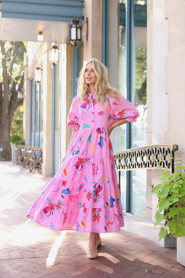 karlie dress Artist Kiki Tier Maxi white boho and button front detail A Style Blogger's Guide Color:Champagne Beige