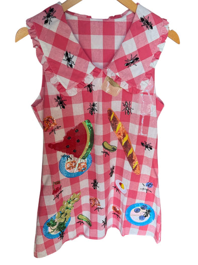 QOS Red Plaid Picnic Table Collar Tank Dress