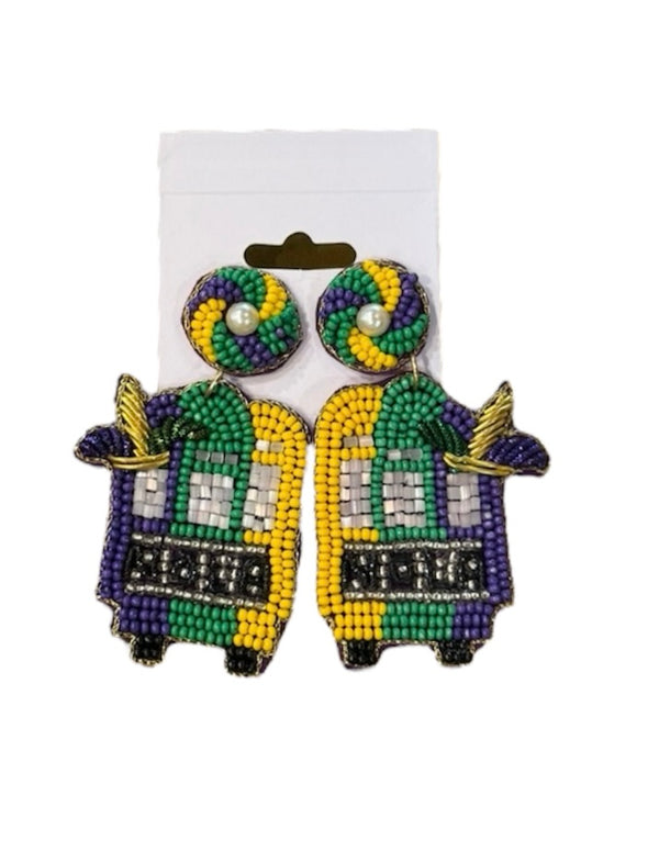 Mardi Gras Beaded Streetcar Earrings