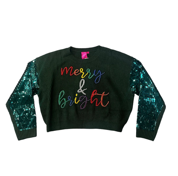 QOS Green "Merry and Bright" Sweater