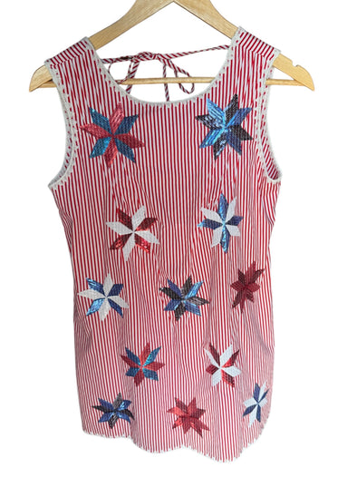 QOS Red & White Stripe Pinwheel Tie Dress