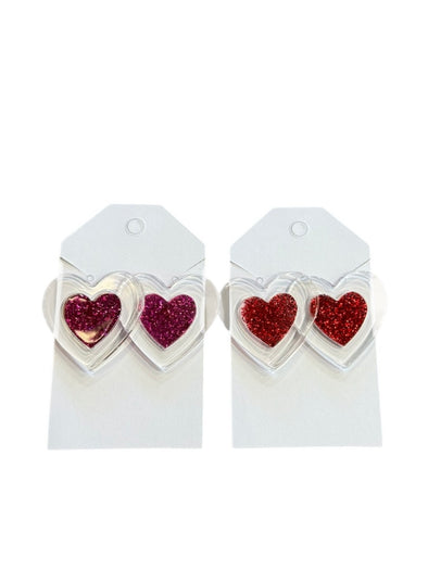 Red & Pink Acrylic Heart Earrings