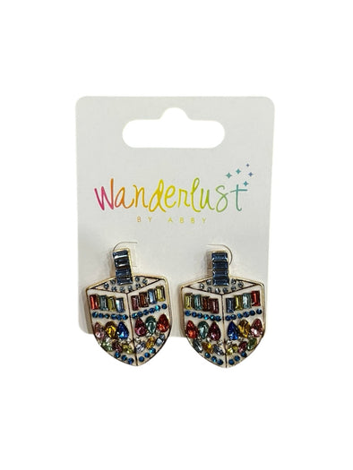 Multicolor Rhinestone Dreidel Earrings