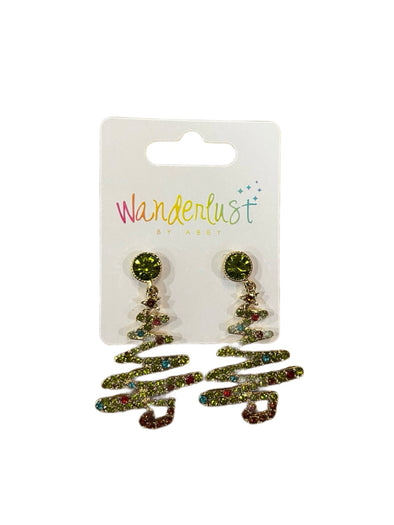 Green Glitter Tree Earrings