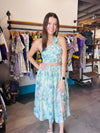 Lucy Paris Turquoise Floral Amari Midi Skirt