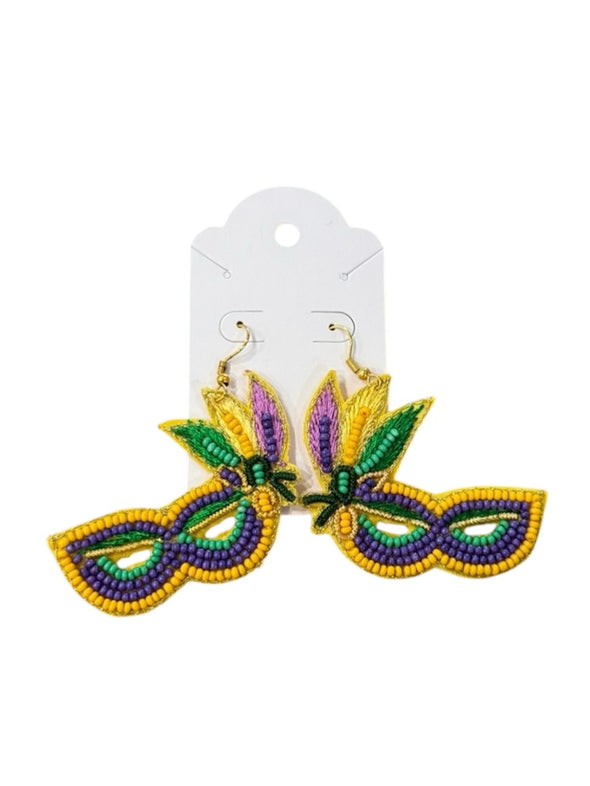 Mardi Gras Beaded Mask Earrings