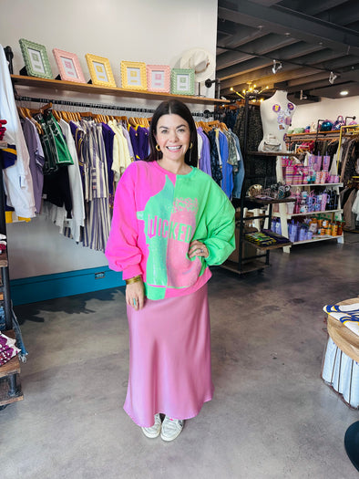 QOS Licensed Green&Pink Colorblock Character Profile 'Wicked' Sweatshirt