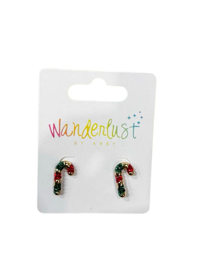 Mini Rhinestone Candy Cane Studs