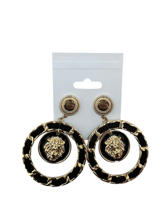 Black Round Lion Earring