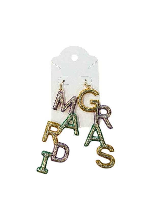 Mardi Gras Letter Drop Earrings