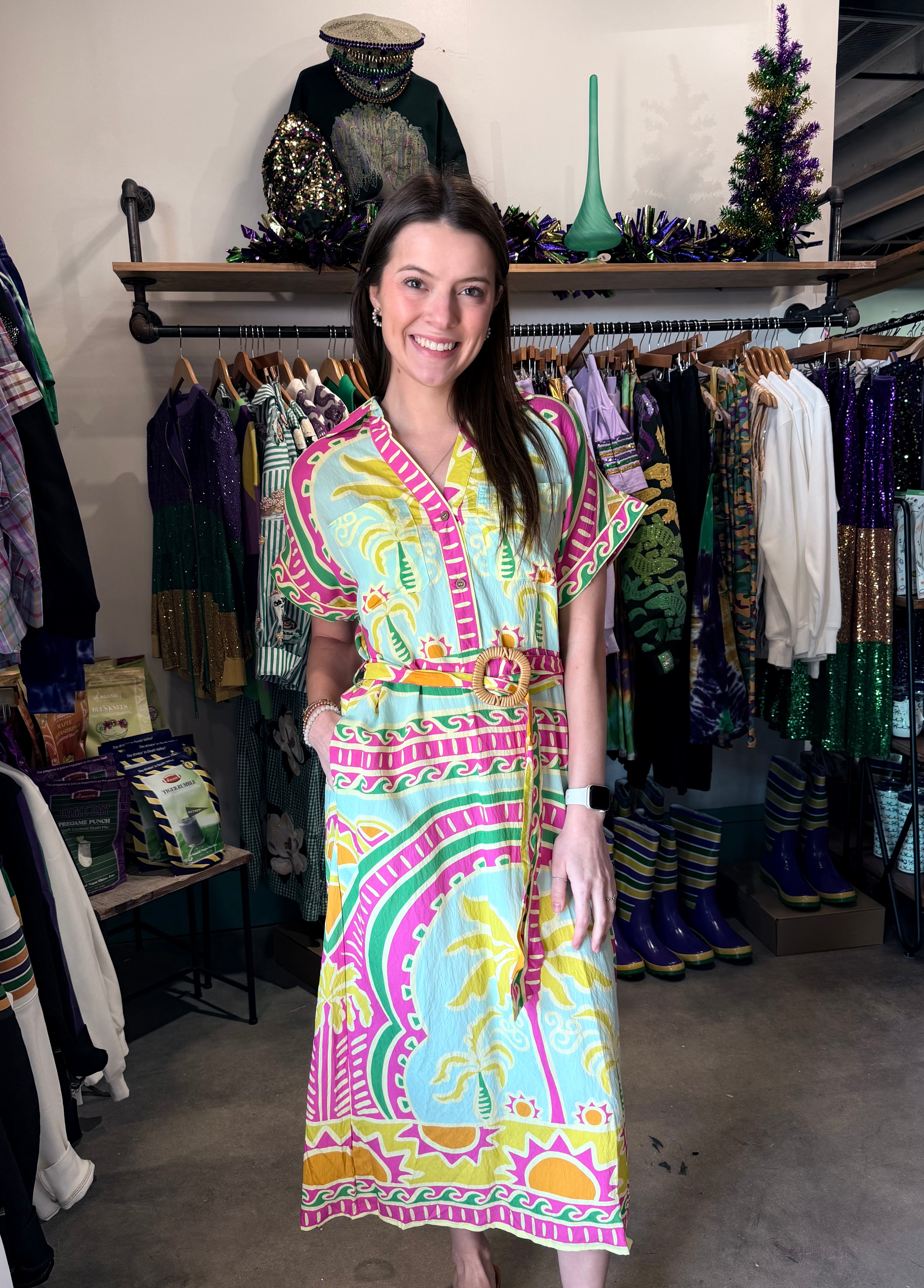 Karlie Palm Beach Shirt Maxi Dress W/Belt - Karlie Palm Beach Shirt Maxi Dress W/Belt -