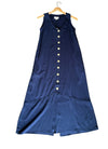 P. Cill Navy Linen Sleeveless Button Up Shirt Dress