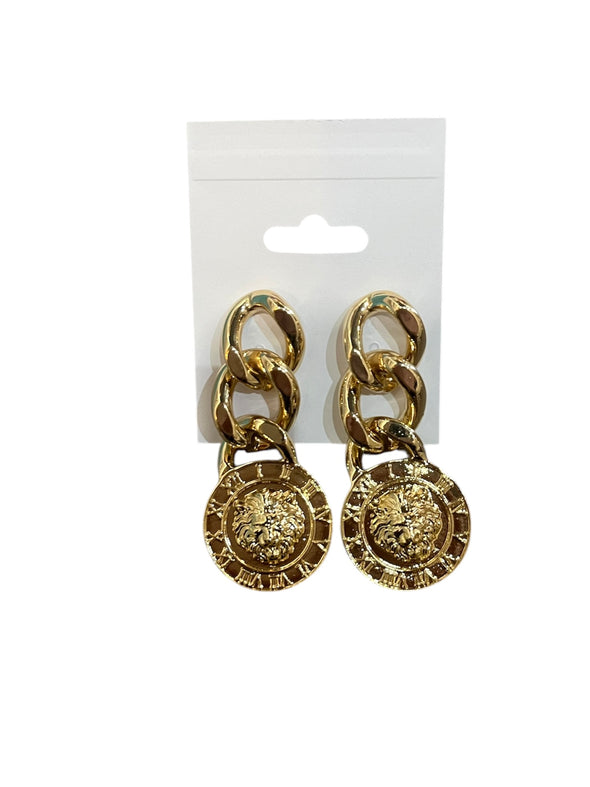 Gold Link Lion Earrings