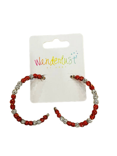 Red & White Rhinestone Hoops