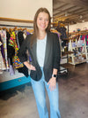 Moving Forward Sequin Tiger Black Ruched Sleeve Black