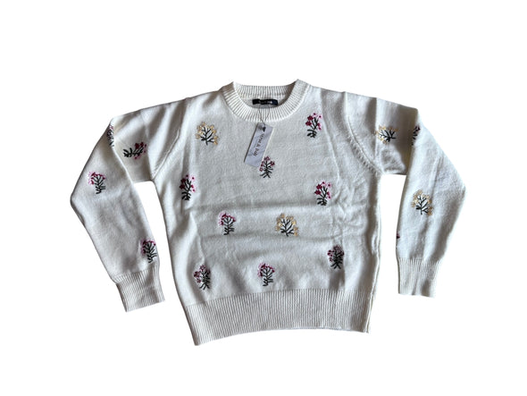 Strut & Bolt White Floral Embroidered Knit Top