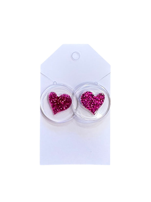 Pink Circle Acrylic Heart Earrings