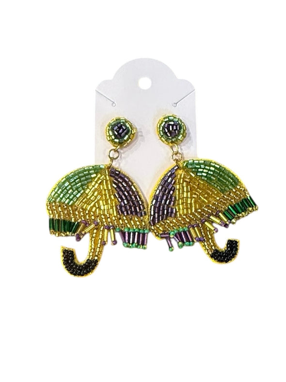 Mardi Gras Beaded Umbrella Earrings