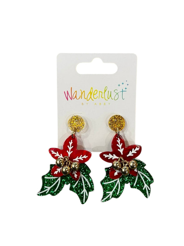 Red, Green, & Gold Holly Earrings