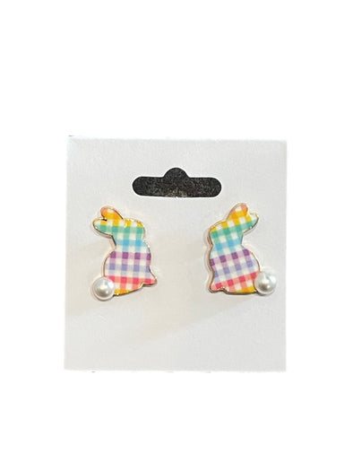 Rainbow Gingham Bunny Earrings