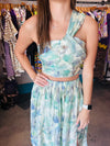 Lucy Paris Turquoise Floral Sophia One Shoulder Top