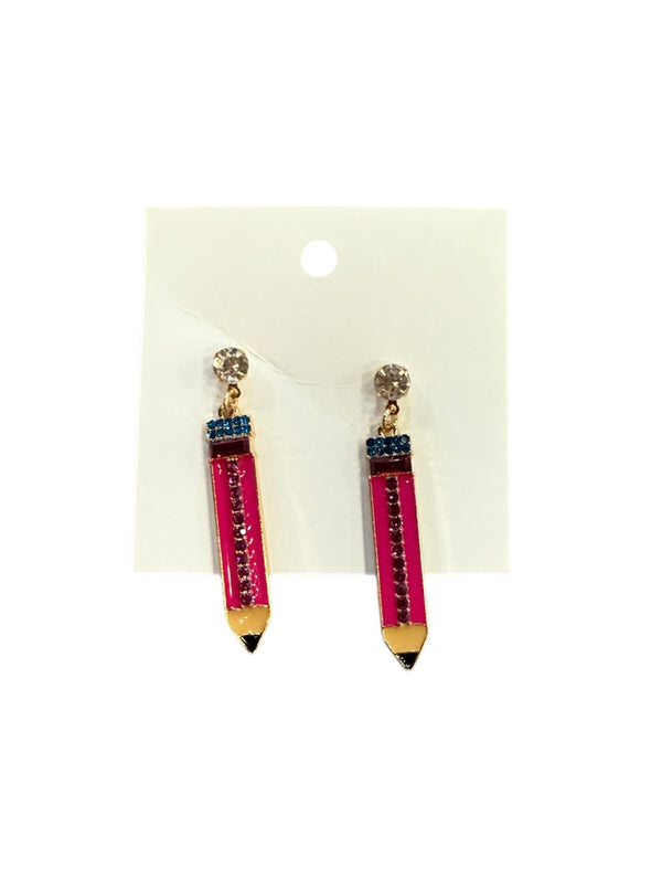 Dark Pink Sparkle Pencil Drop Earrings