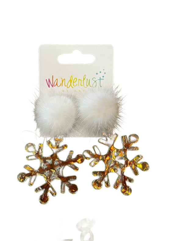 Snowflake Pom Pom Earrings