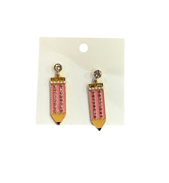 Pink Sparkle Pencil Drop Earrings