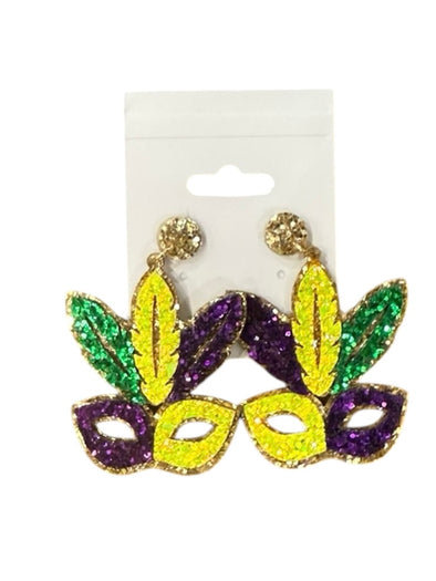 Mardi Gras Glitter Mask Earrings