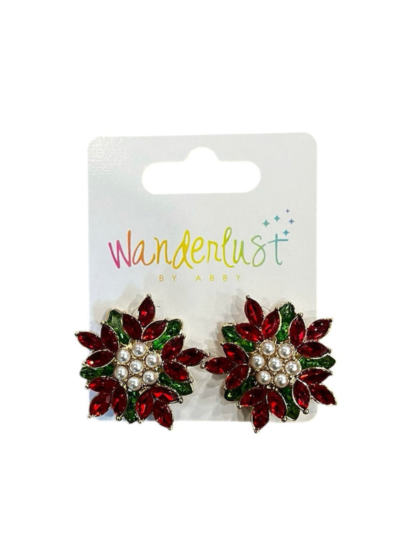 Pearl & Rhinestone Poinsetta Earrings