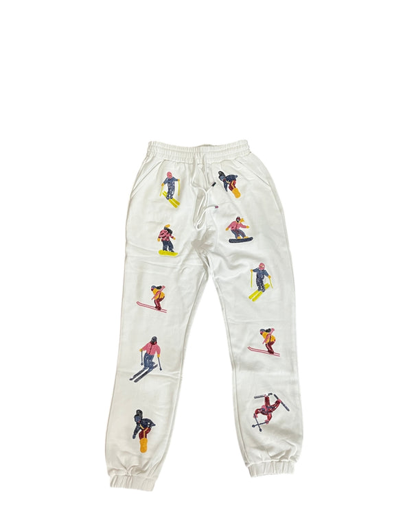 QOS White/Blue Skiers On Mountain Joggers