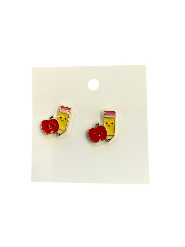 Pencil & Apple Stud Earrings