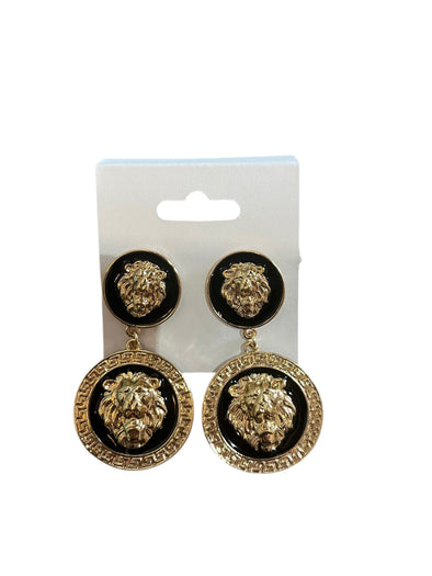 Sarah Round Lion Pendant Earrings